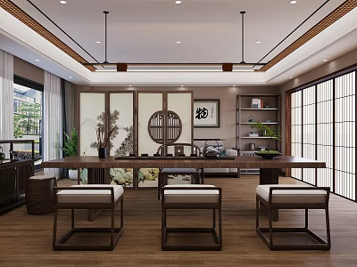 New Chinese-style Reception Room Tea Room Tea Room Table and Chair Sofa Decorative Cabinet Combination 3d model