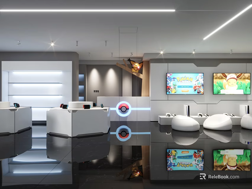 Bright Modern Specialty Store With White Display Counters Screen Displays And Product Showcases 3d model 