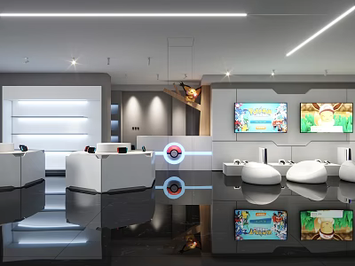 Bright Modern Specialty Store With White Display Counters Screen Displays And Product Showcases 3d model