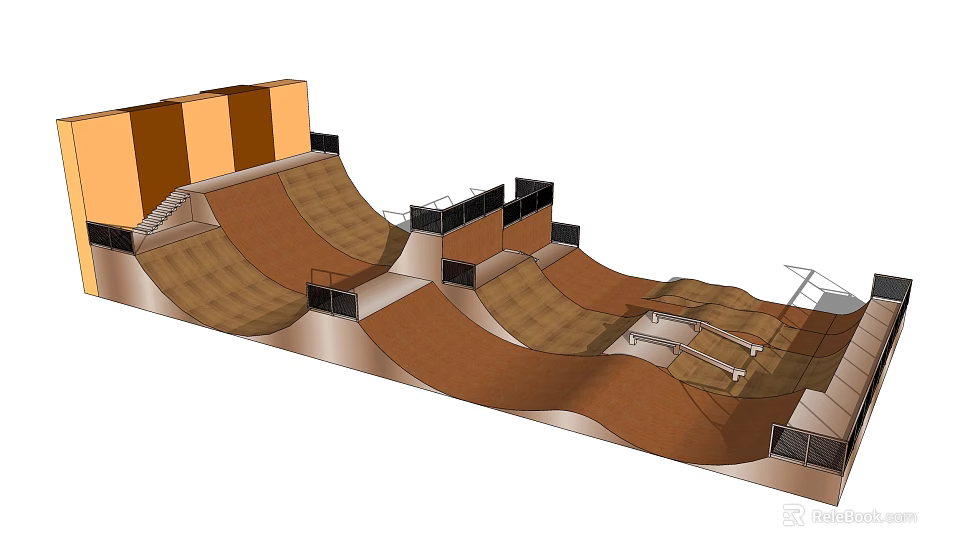 Skate Park Design Layout With Multiple Ramps And Concrete Structures Features 3d model 