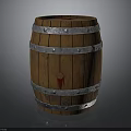 Rustic Wooden Barrel With Metal Hoops Wood Grain And Red Stain