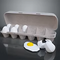 Open Egg Carton With Fresh White Eggs And Broken Shells With Yolk 3d model