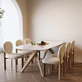 Modern Dining Table Set With Beige Chairs Fresh Fruits Green Plants And Herringbone Wooden Floor