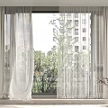 White Sheer Window Curtains For Home With View Of Trees And Buildings