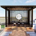 Modern Black Pavilion With Lattice Design On Terrace And Pool Area