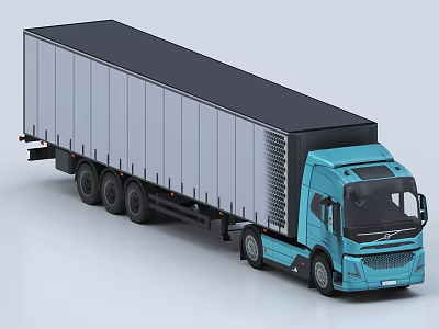 Blue Cargo Truck With Gray Trailer Black Roof And Multiple Wheels Design 3d model