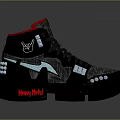 High Top Shoes With Red And Black Colorway Glowing Details Joyful Metal Text And Reflective Sole