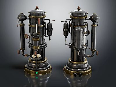 Vintage Metal Kitchen Appliances Featuring Intricate Pipes And Green Indicator Lights With Industrial Design 3d model