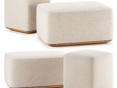 Stylish Beige Upholstered Ottoman Set with Modern Design and Wooden Base 3d model