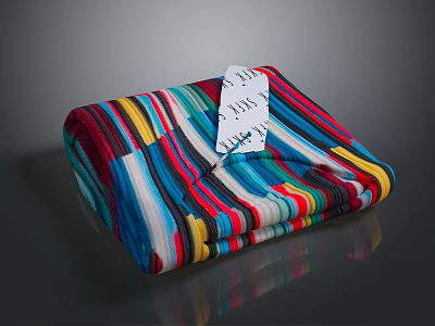 Vibrant Colorful Striped Soft Blanket With White Label And Bold Multicolor Patterns 3d model