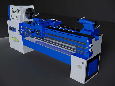 Industrial Lathe Machine Blue And White With Headstock Tailstock And Bed 3d model