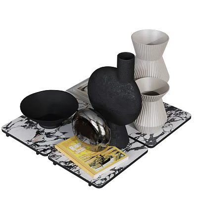 Modern Minimalist Decorative Ornament Set With Black White Vases Bowl Marble Tray And Decorative Book 3d model