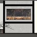 Modern Interior With Triptych Painting Vase And Twigs Near Window Blinds