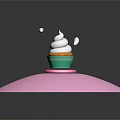 Cupcake With White Whipped Cream Green Liner Pink Base And White Decorative Pieces
