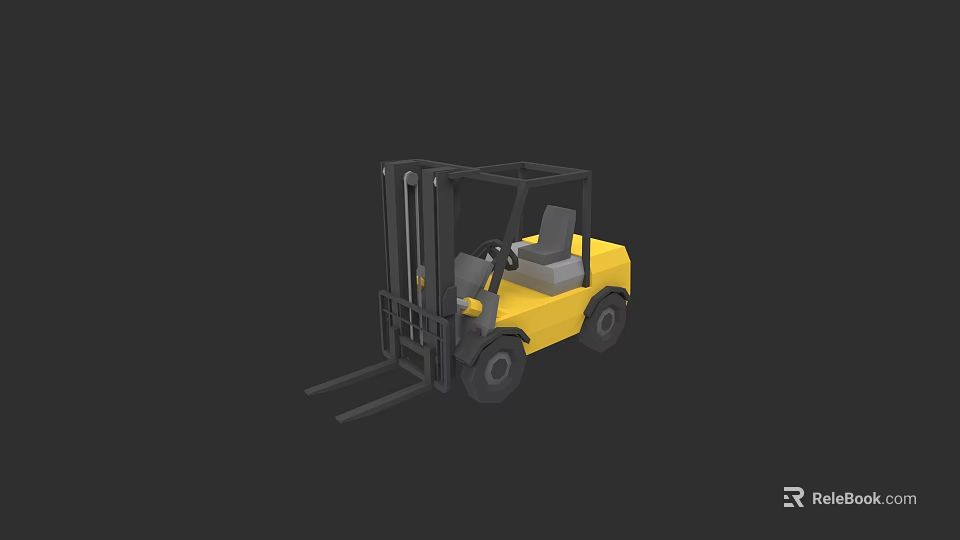 Yellow Industrial Forklift For Material Handling With Lift Mechanism And Driver Cabin 3d model 