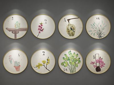 New Chinese Style Round Frame Painting Round Art Decorative Hanging Painting Decorative Painting Flower Painting model