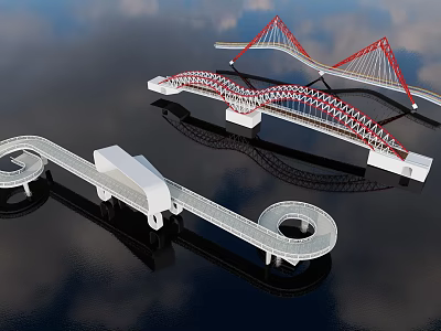 Exquisite Internet Red Bridge pedestrian bridge 3d model