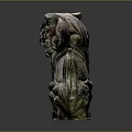 Traditional Chinese Stone Lion Statue Ancient Weathered Appearance Curled Mane and Tail Sitting Pose