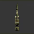 Ornate Decorative Spire Sculptures With Green Gemstones Metallic Finish And Intricate Patterns
