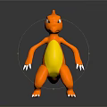3D Cartoon Character Model With Orange Body Yellow Belly Red Tail And White Claws