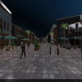 Vibrant Commercial Street Night View With Luxury Stores Pedestrians And Outdoor Seating Areas