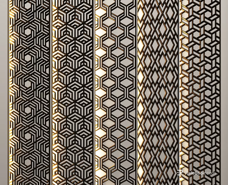 Modern Decorative Room Dividers Featuring Various Geometric Patterns And Metallic Finishes 3d model