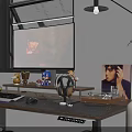 Modern Home Office Workspace With Ergonomic Chair Computer Desk Green Plant And Checkered Rug