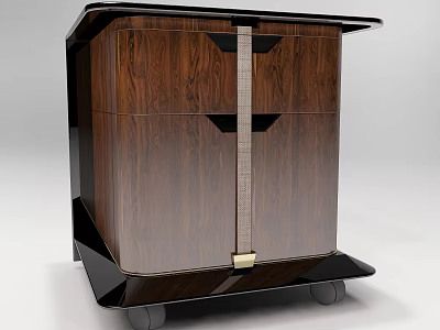 Modern Wooden Bedside Table With Wood Grain Black Frame And Metal Buckle Wheels 3d model