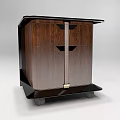 Modern Wooden Bedside Table With Wood Grain Black Frame And Metal Buckle Wheels