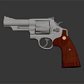 Silver Classic Revolver Featuring Metallic Gloss And Red Wooden Grip With Wood Grain