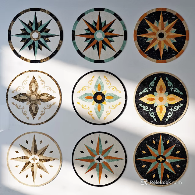 Decorative Circular Floor Tiles With Colorful Geometric Patterns And Intricate Designs 3d model 