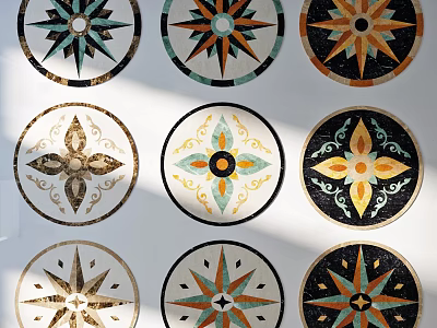Decorative Circular Floor Tiles With Colorful Geometric Patterns And Intricate Designs 3d model