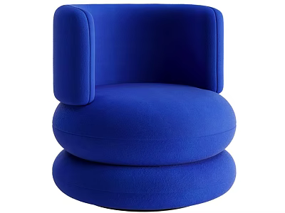 Blue Single Sofa With Modern Round Design Layered Base And Upholstered Fabric 3d model