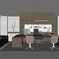 Modern Office Interior Design With Spacious Desk Comfortable Chairs And Leather Sofa 3d model