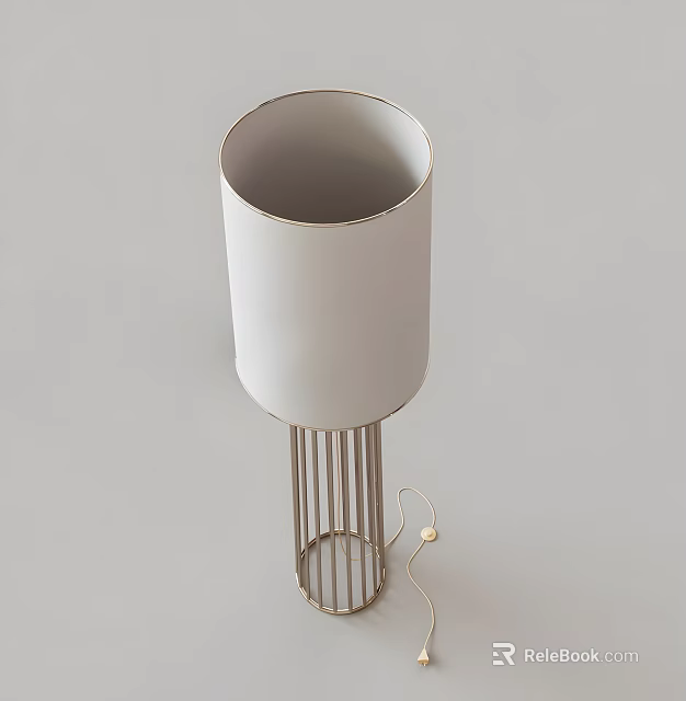 Modern Floor Lamp With White Cylindrical Lampshade And Metal Grille Stand Design 3d model 
