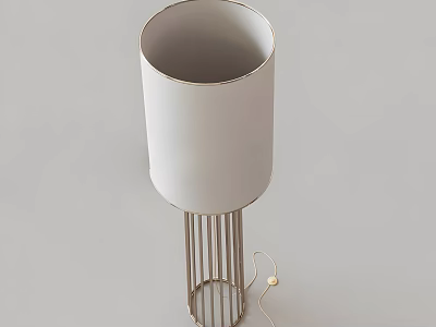 Modern Floor Lamp With White Cylindrical Lampshade And Metal Grille Stand Design 3d model