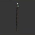 Wooden Street Light Pole With Green Black Shade And White Light Fixture