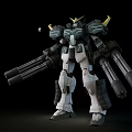 White Black Green Mecha Robot Model With Large Cannons And Yellow Accents