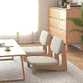 Modern Wooden Stools With Beige Cushioned Seats In Living Room With Coffee Table And Curtains