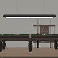 Modern Billiard Entertainment Table With Green Felt Top Hanging Lighting Cue Rack And Balls