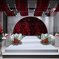 Elegant Floral Decor Design for Wedding With Red Rose Backdrop and Stage Lighting
