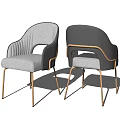 Modern Leisure Chair With Light Grey Fabric Curved Dark Grey Armrests And Gold Metal Legs