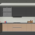 Modern Kitchen Interior Design With Gray Upper Cabinets Wooden Lower Cabinets And Countertop