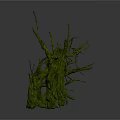 Unique Shaped Withered Trees With Green Moss On White Background 3d model