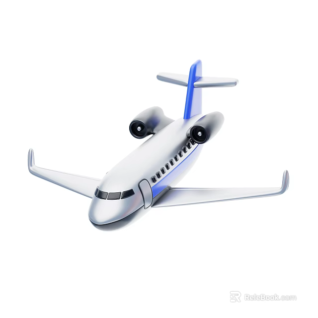 Modern White Passenger Plane Featuring Blue Tail Twin Engines and Wings 3d model 