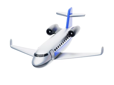 Modern White Passenger Plane Featuring Blue Tail Twin Engines and Wings 3d model