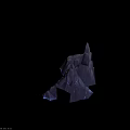 Tech Exhibition Hall Showcases Purple Blue Rock Like Structure With Blue Lines