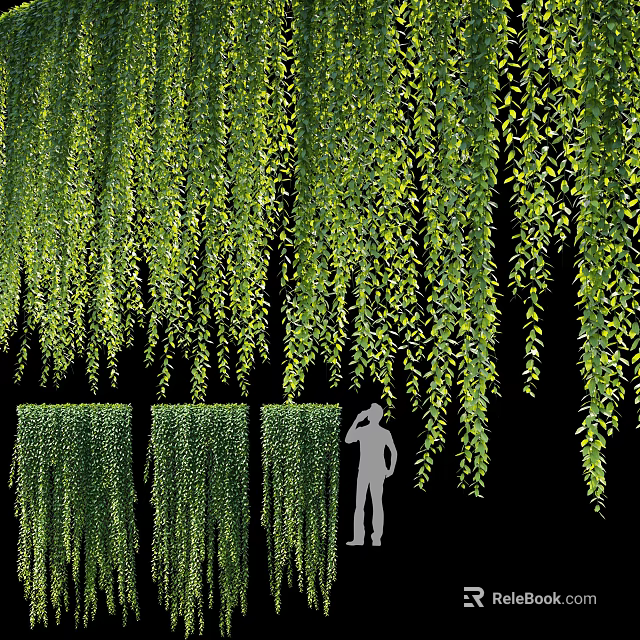 Lush Green Hanging Vines as Wall Decor with Natural Leafy Backdrop 3d model 