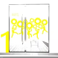 Creative Studio Wall Design with Glass Door Yellow Gears and Human Figures