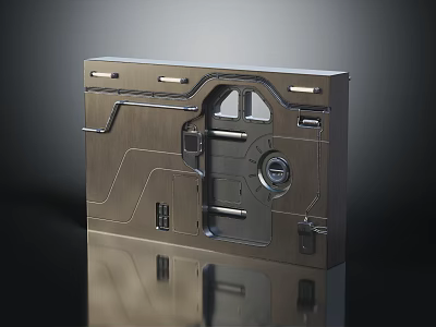 Industrial Metal Equipment Panel With Door Handles Holes And Reflective Surface 3d model